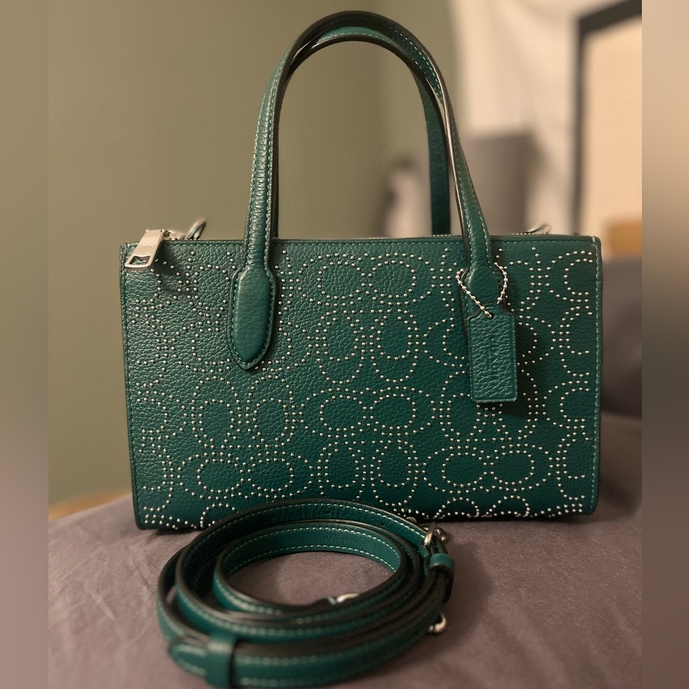 Coach Nina Small Tote with Rivets Emerald Green